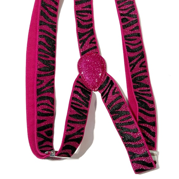 Claire’s Sparkly Hot Pink Zebra Suspenders Pant Holder Stretchy Adjust Glitter - Picture 4 of 13